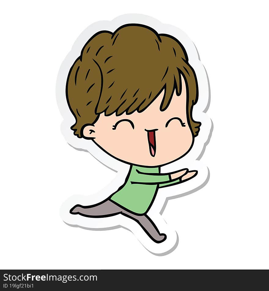 Sticker Of A Cartoon Laughing Woman