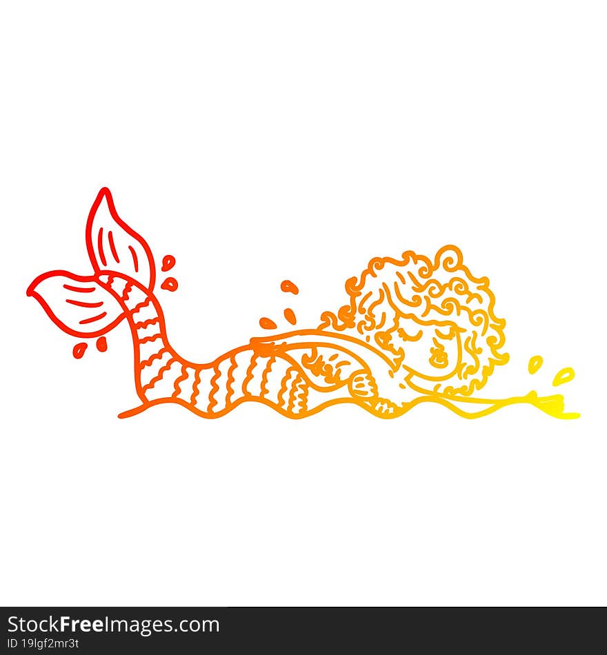 warm gradient line drawing of a cartoon mermaid