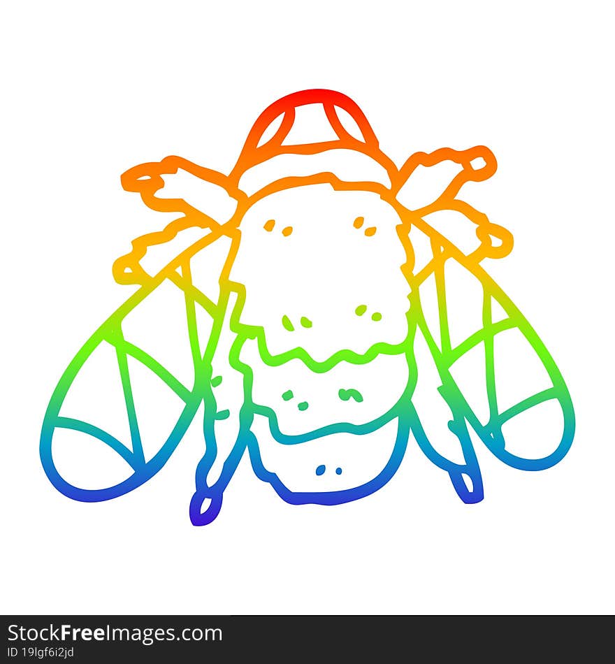 rainbow gradient line drawing of a cartoon bee