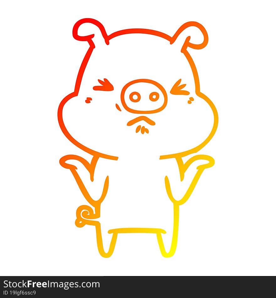 warm gradient line drawing of a cartoon angry pig