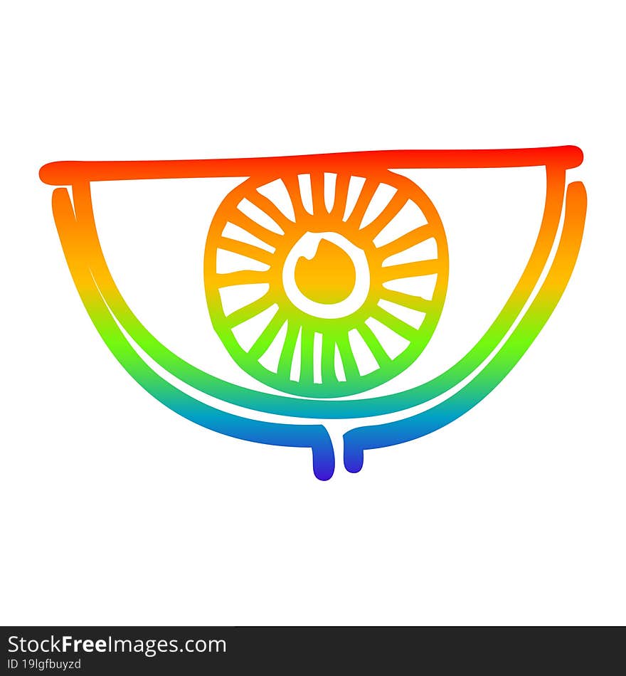 rainbow gradient line drawing of a cartoon eye symbol