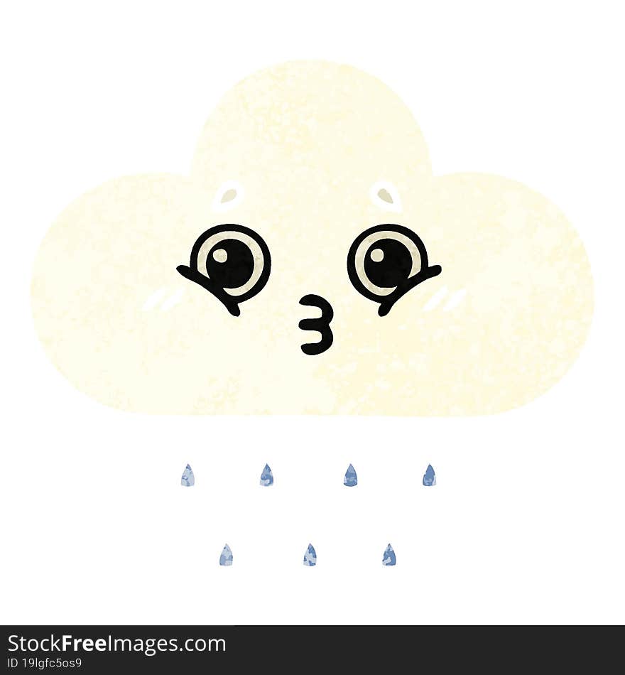 Retro Illustration Style Cartoon Rain Cloud