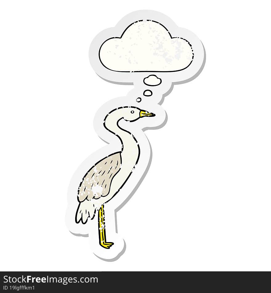 Cartoon Stork And Thought Bubble As A Distressed Worn Sticker