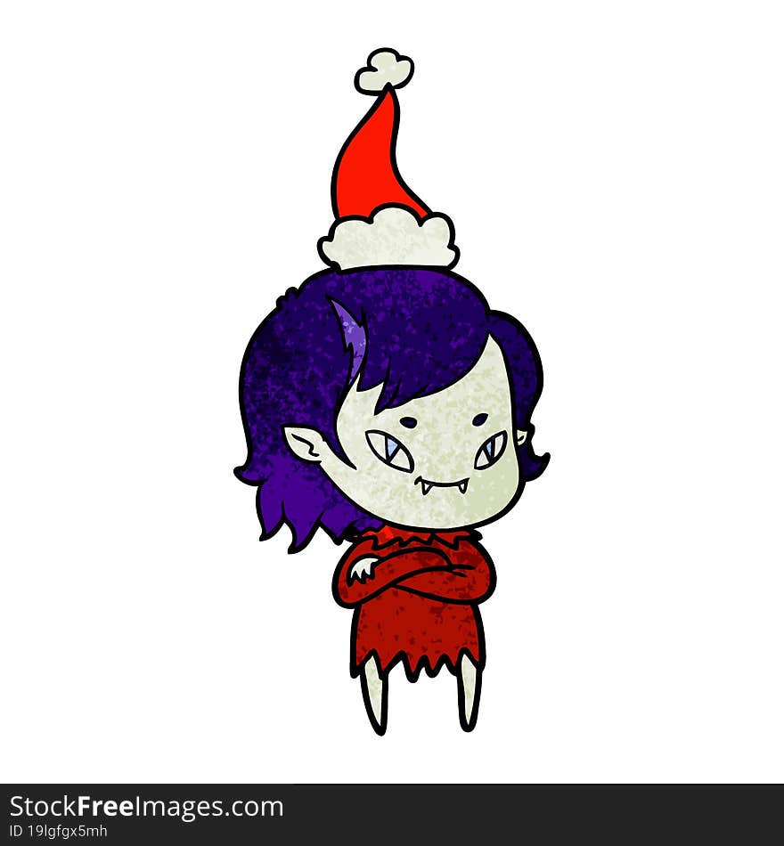 textured cartoon of a friendly vampire girl wearing santa hat