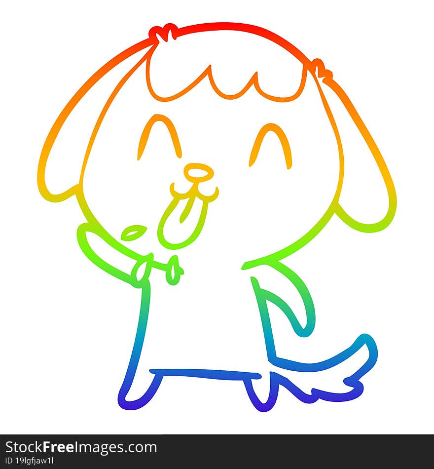 Rainbow Gradient Line Drawing Cute Cartoon Dog