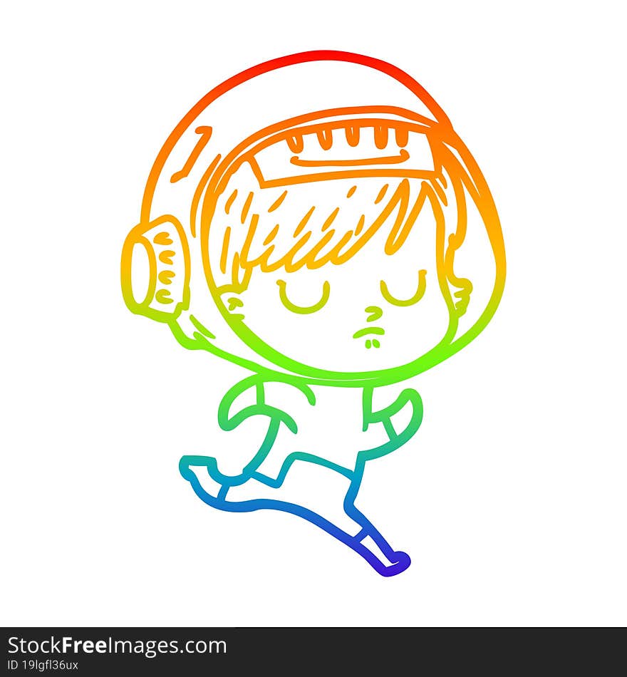 Rainbow Gradient Line Drawing Cartoon Astronaut Woman