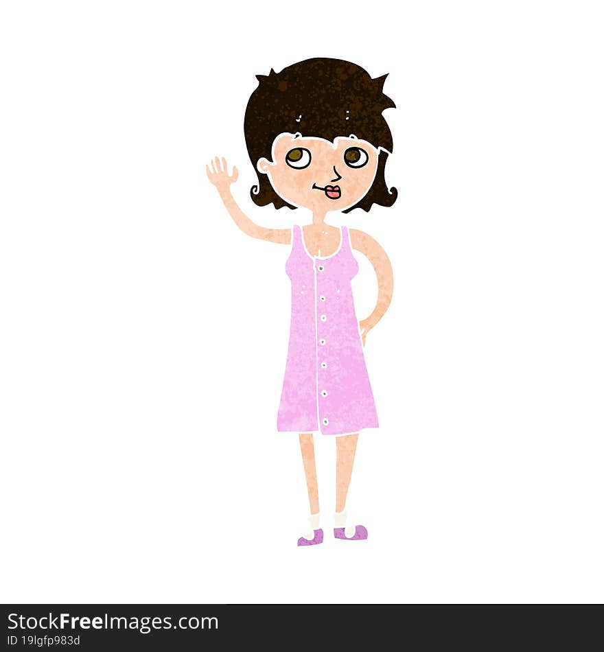 cartoon pretty woman waving