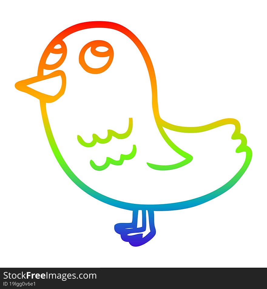 rainbow gradient line drawing cartoon bird looking up