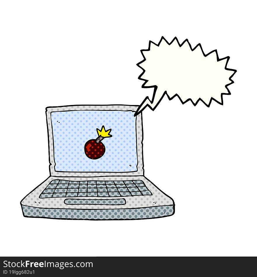 comic book speech bubble cartoon laptop computer with bomb symbol