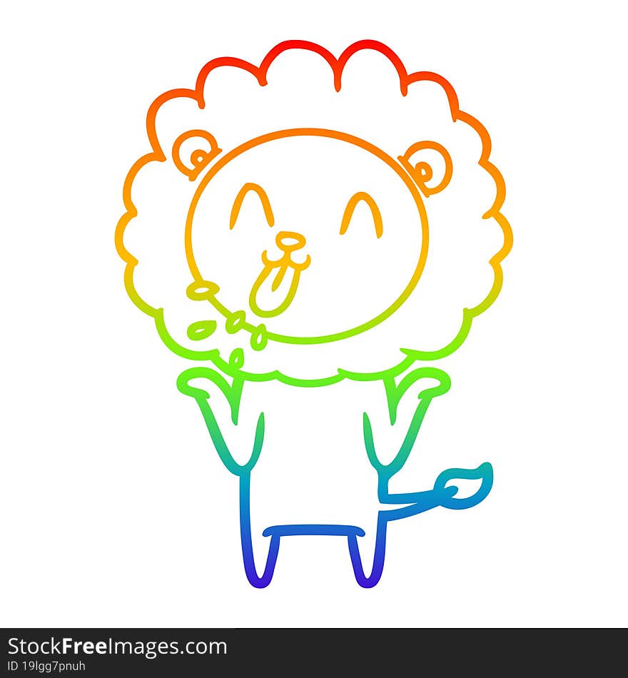 rainbow gradient line drawing of a happy cartoon lion