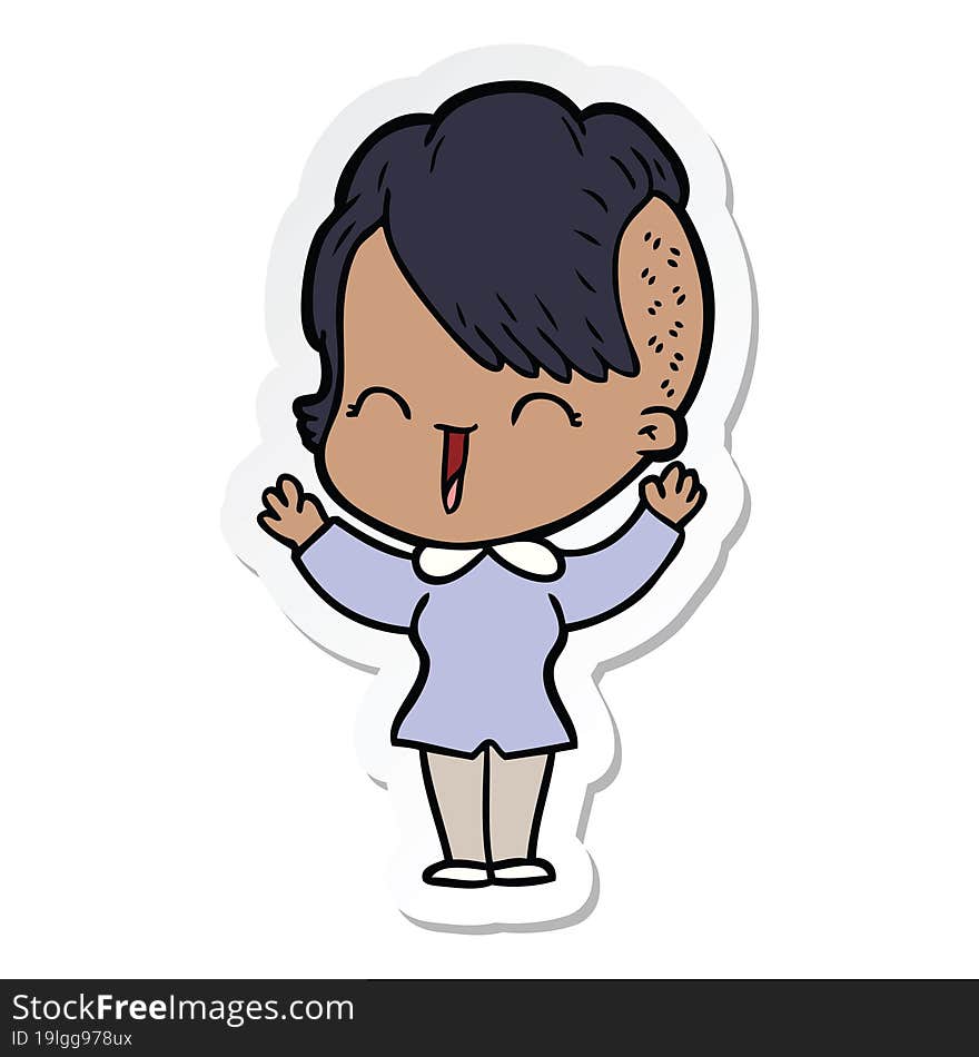 sticker of a cartoon happy hipster girl