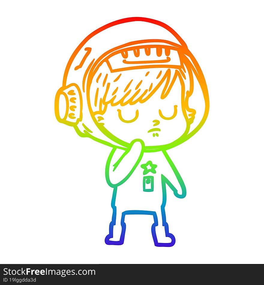 rainbow gradient line drawing of a cartoon astronaut woman