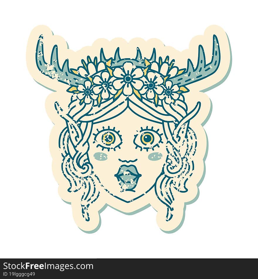 Retro Tattoo Style elf druid character face. Retro Tattoo Style elf druid character face