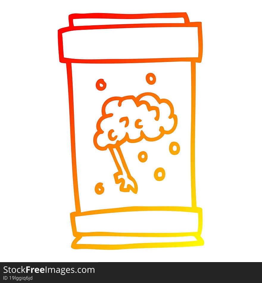 warm gradient line drawing of a cartoon brain in jar