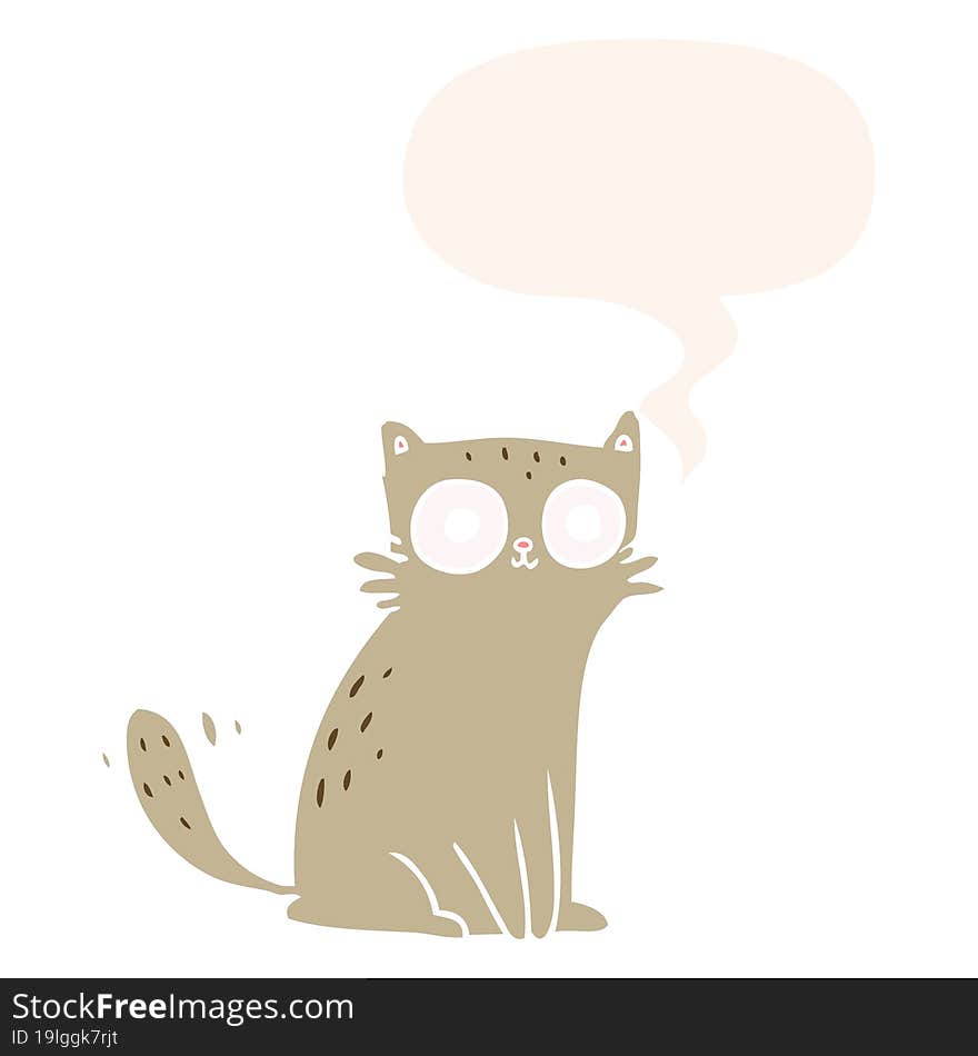 Cartoon Staring Cat And Speech Bubble In Retro Style