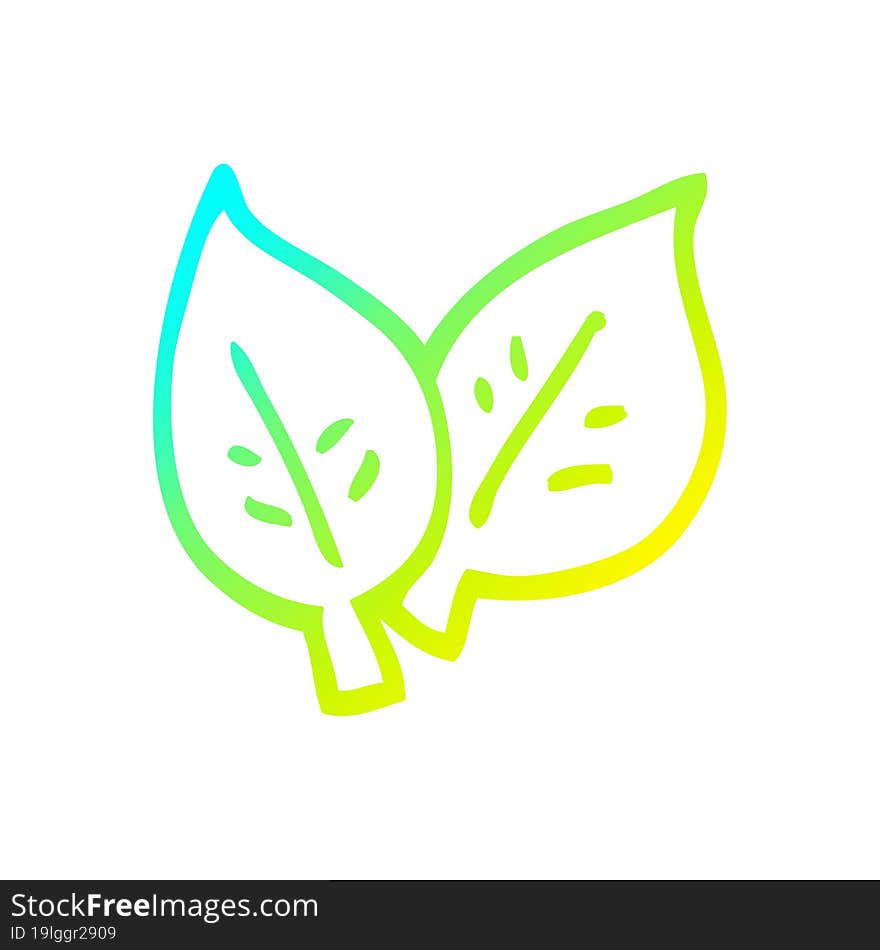 cold gradient line drawing of a cartoon of green leaves