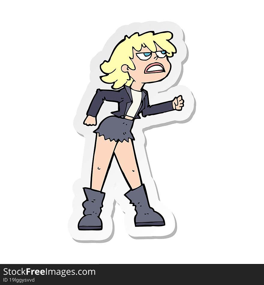 sticker of a cartoon angry biker girl