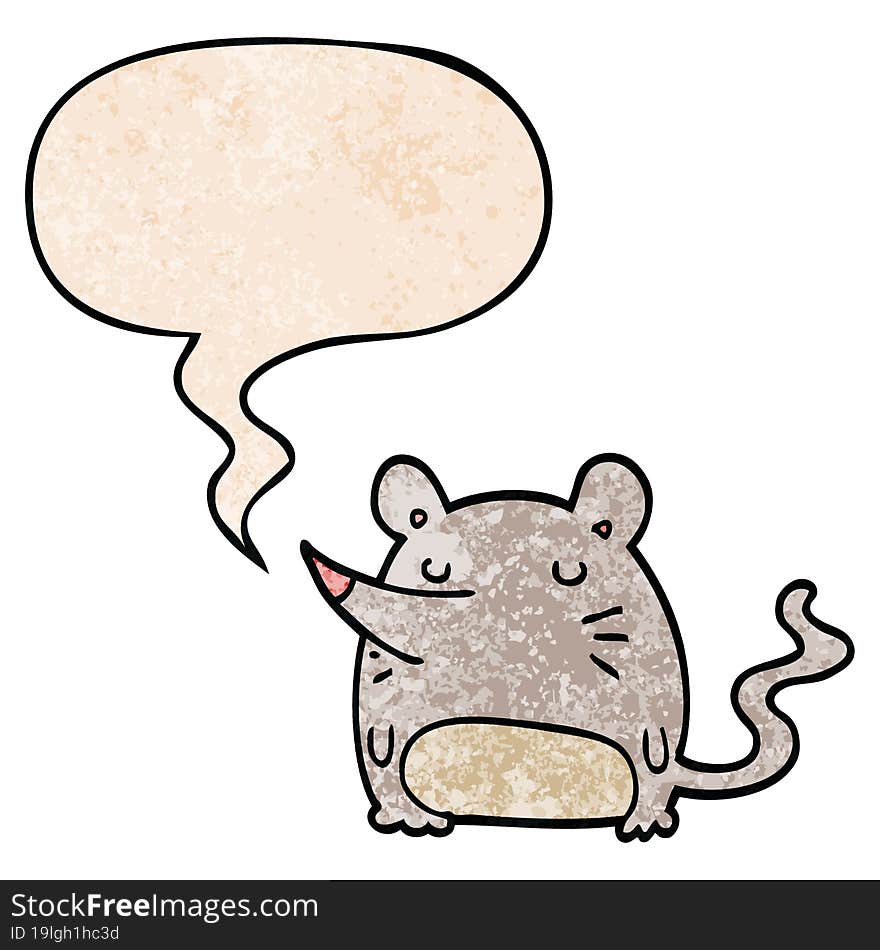 Cartoon Mouse And Speech Bubble In Retro Texture Style