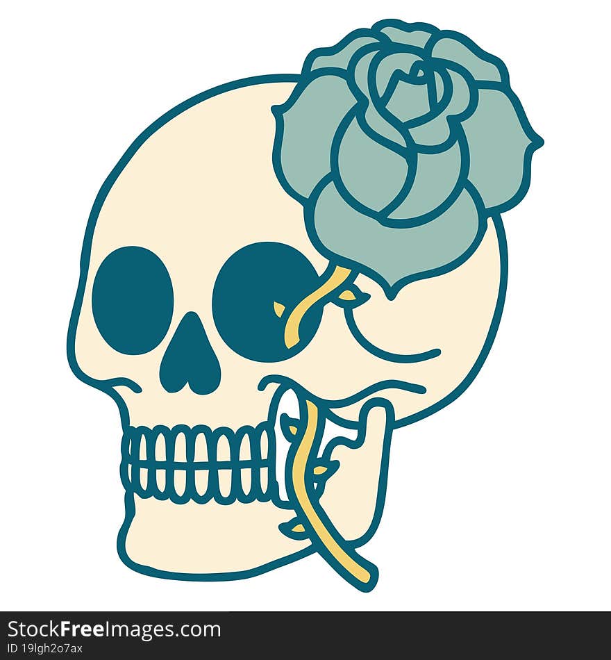 iconic tattoo style image of a skull and rose. iconic tattoo style image of a skull and rose