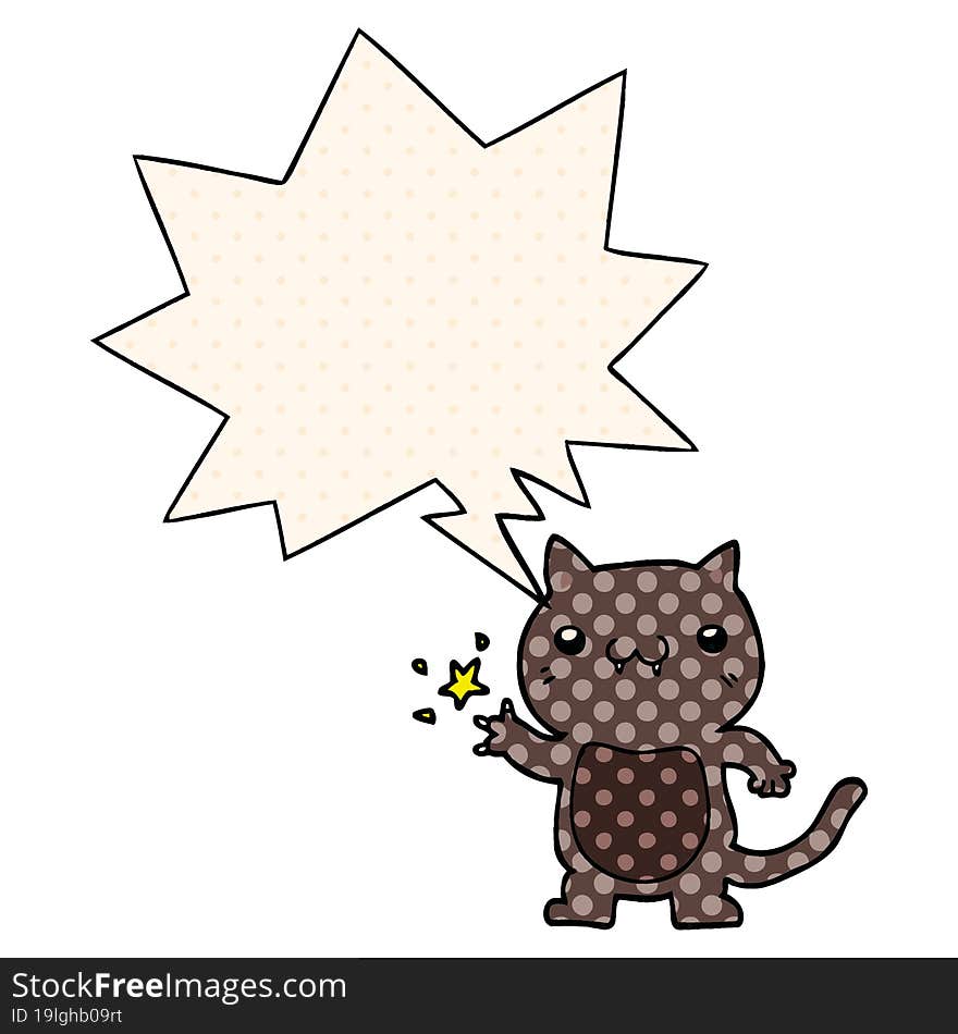 Cartoon Cat Scratching And Speech Bubble In Comic Book Style