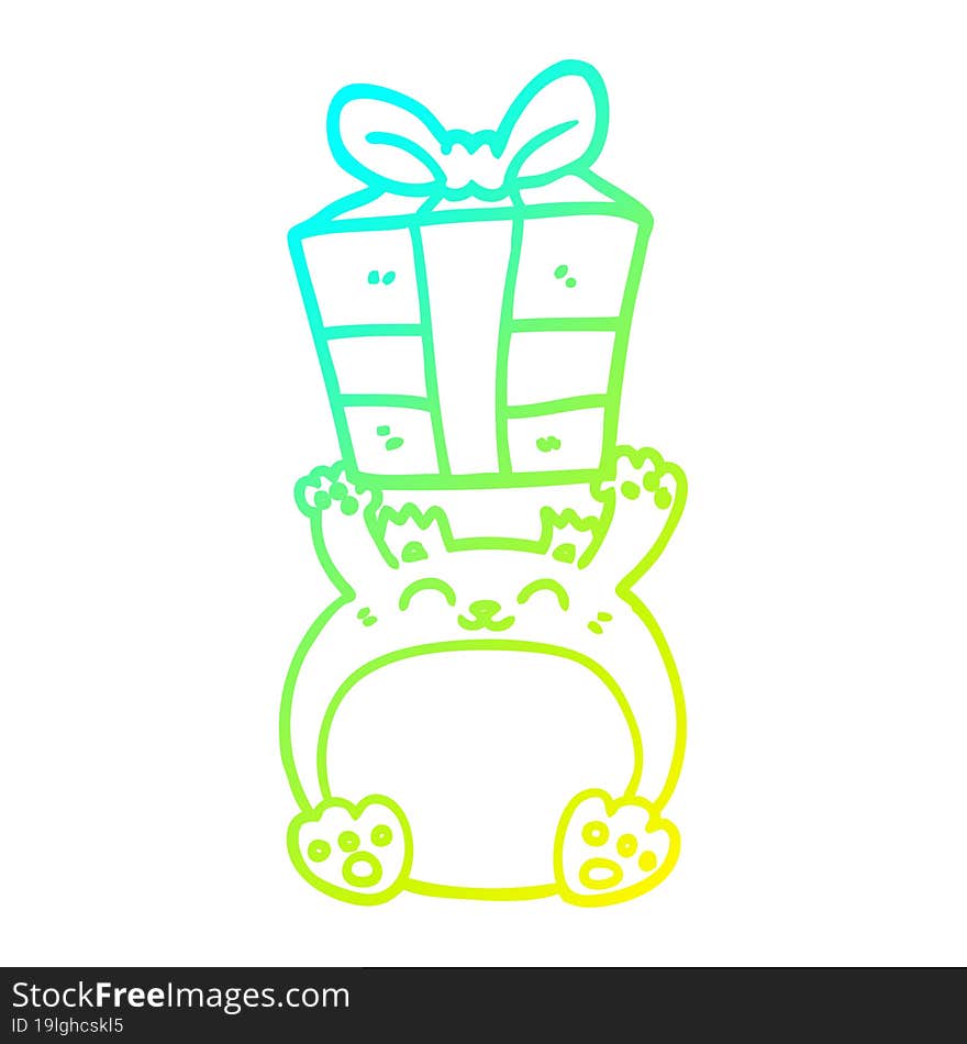 Cold Gradient Line Drawing Cute Cartoon Christmas Bear