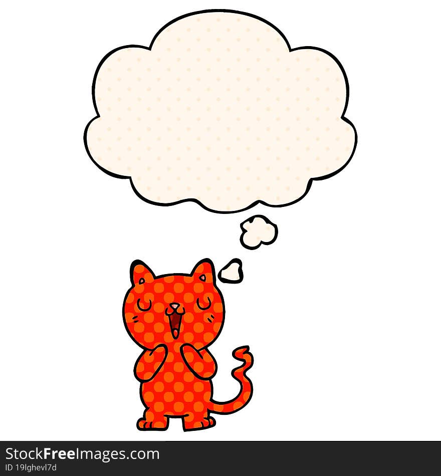 cartoon cat with thought bubble in comic book style