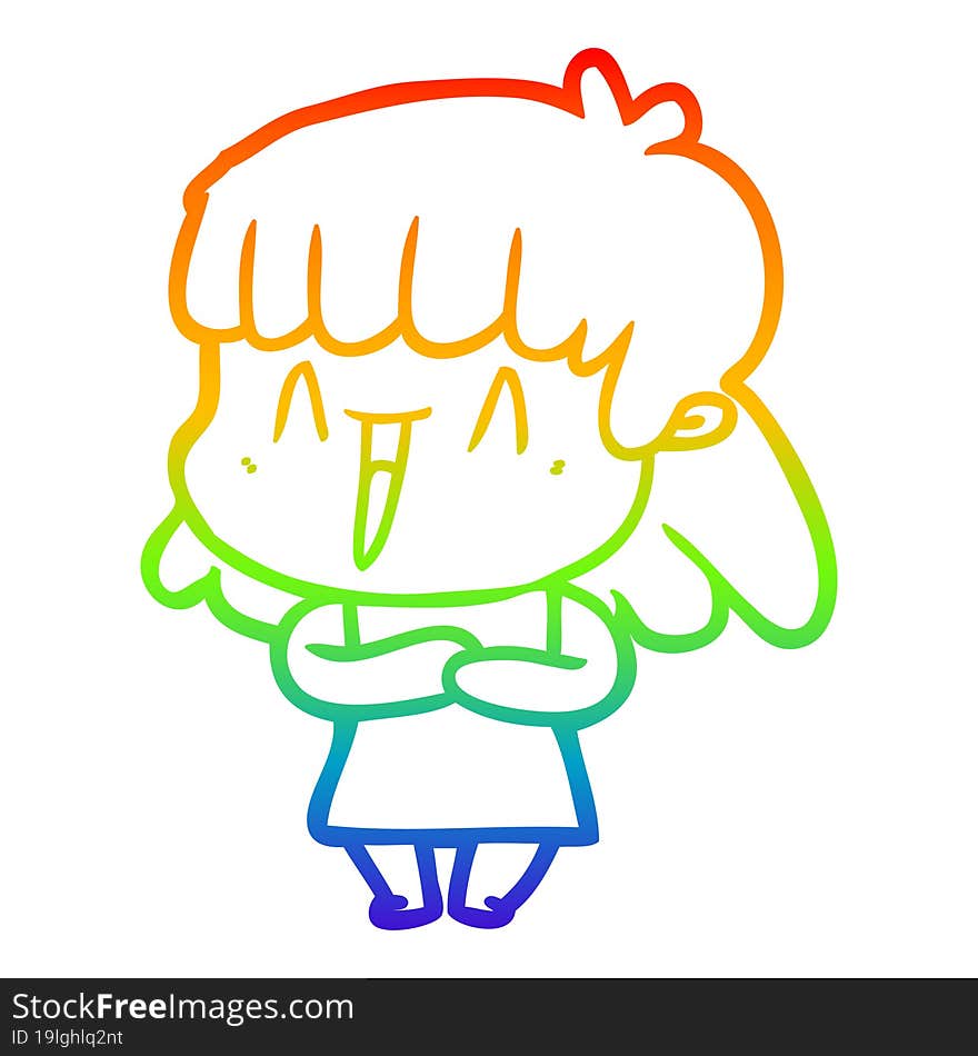 rainbow gradient line drawing of a cartoon woman