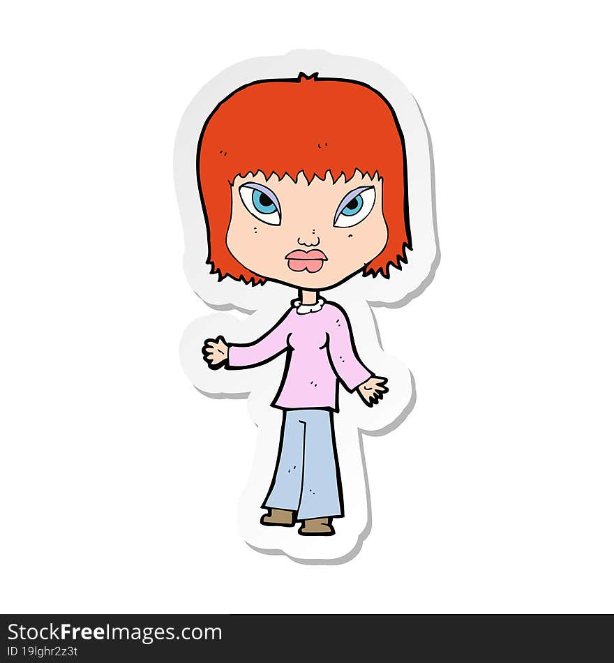 Sticker Of A Cartoon Woman With Open Arms