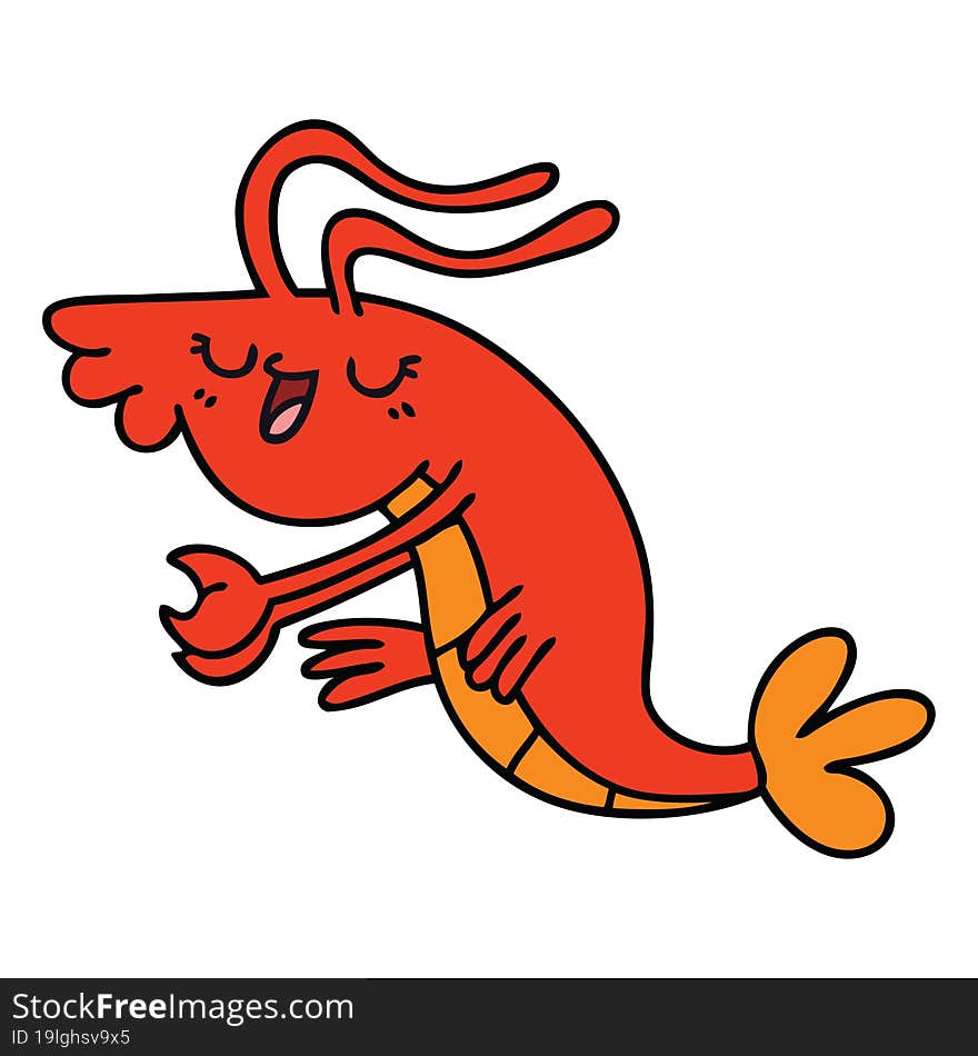 quirky hand drawn cartoon happy shrimp