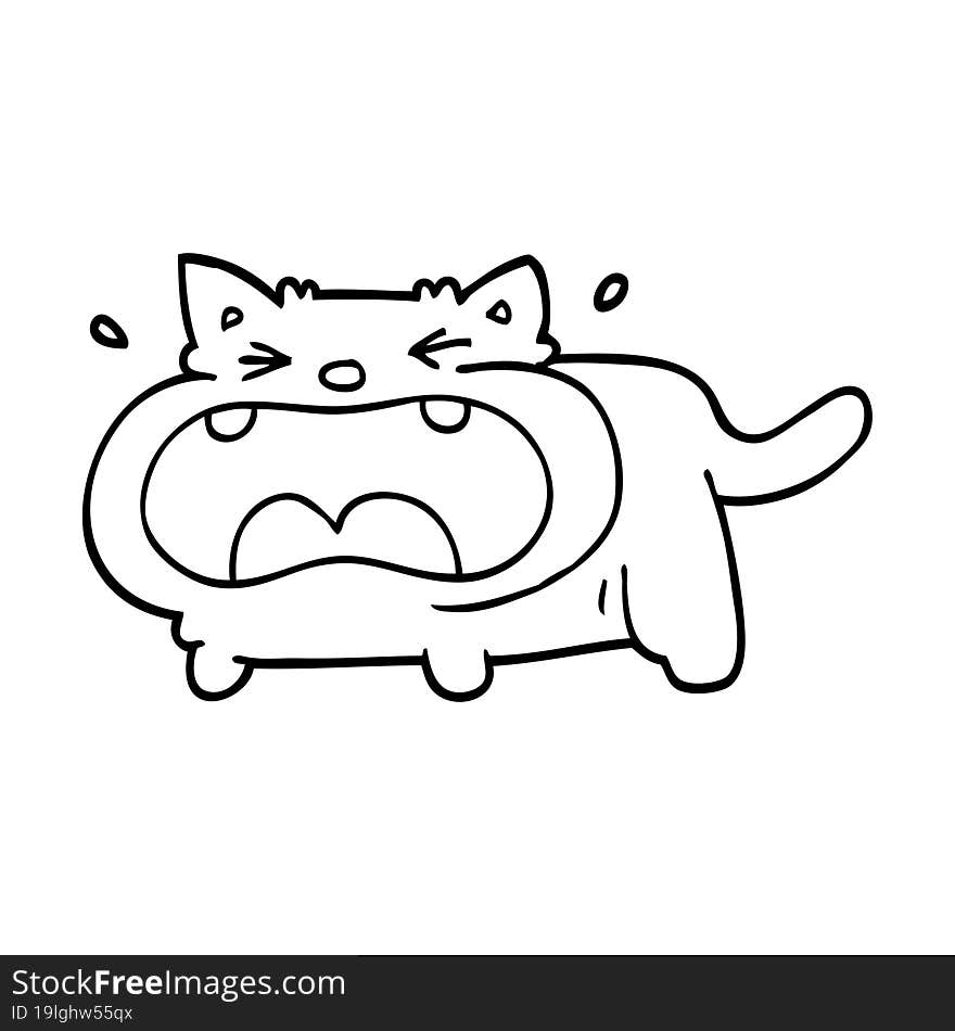 Line Drawing Cartoon Crying Cat