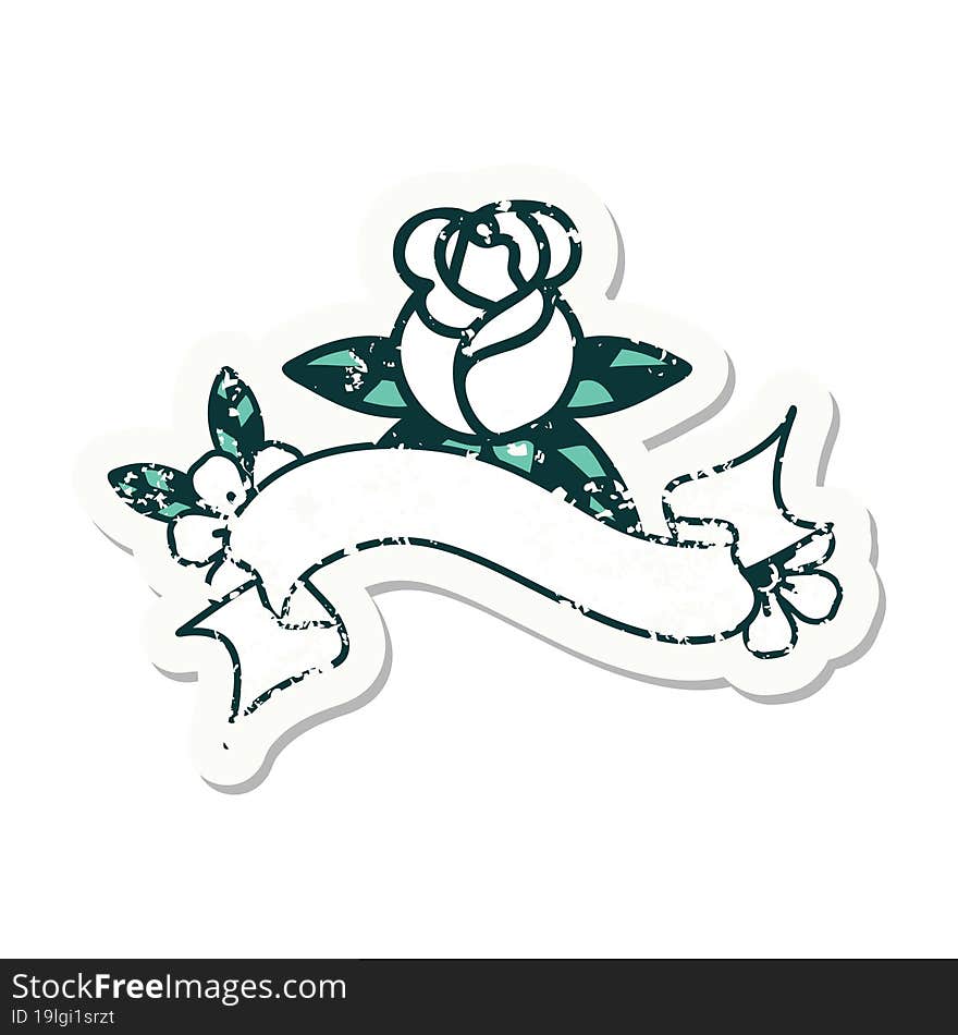 grunge sticker with banner of a single rose