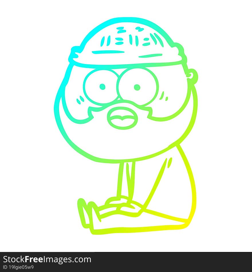 cold gradient line drawing cartoon bearded man sitting