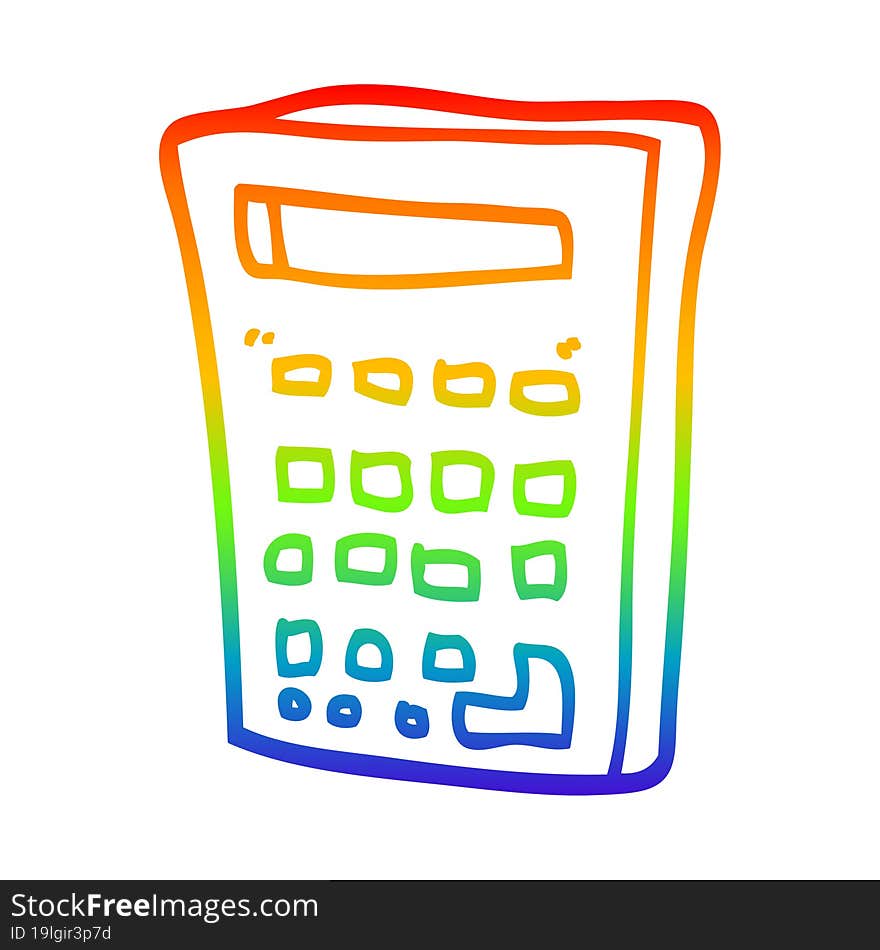 rainbow gradient line drawing of a cartoon electronic calculator