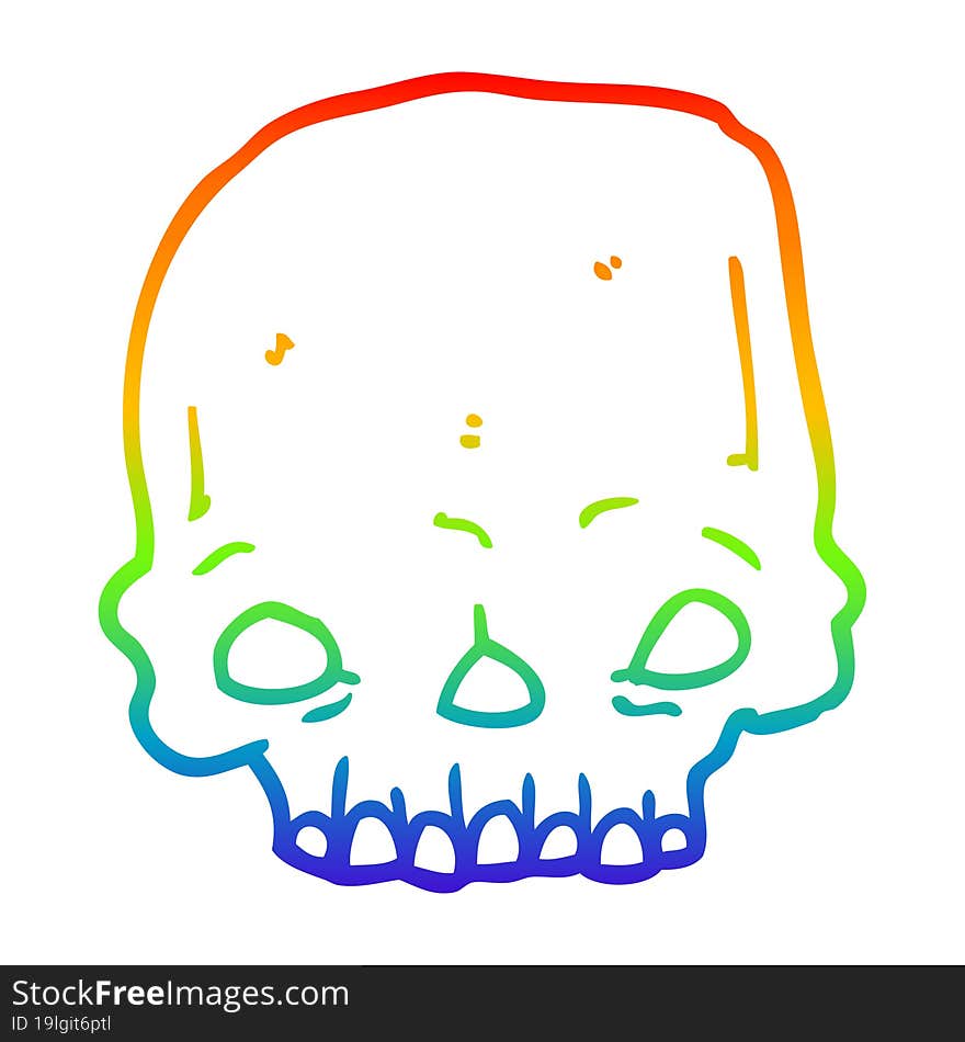 rainbow gradient line drawing cartoon spooky skull