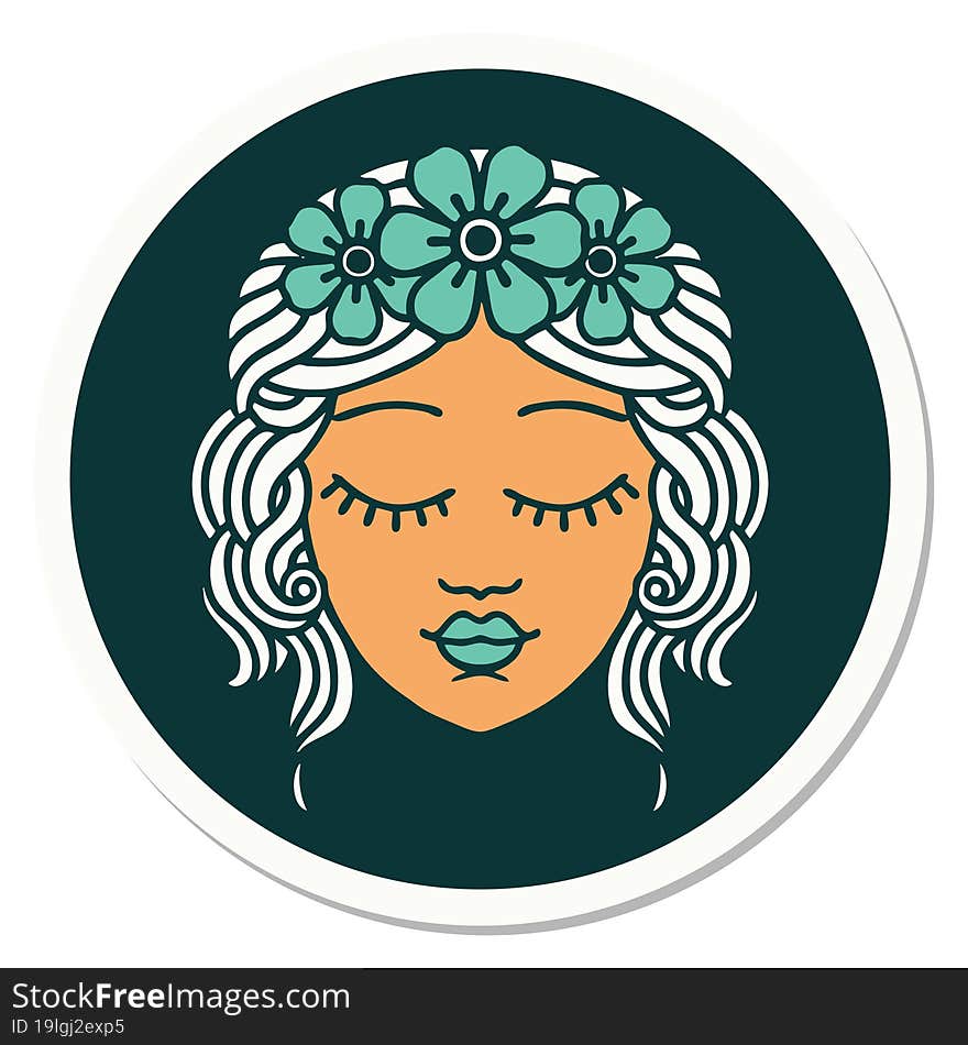 tattoo style sticker of a maidens face