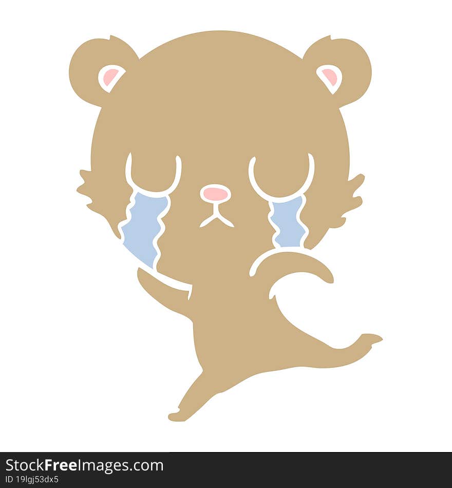 crying flat color style cartoon bear running away