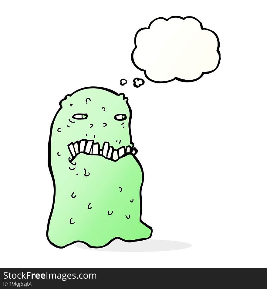 cartoon gross ghost with thought bubble