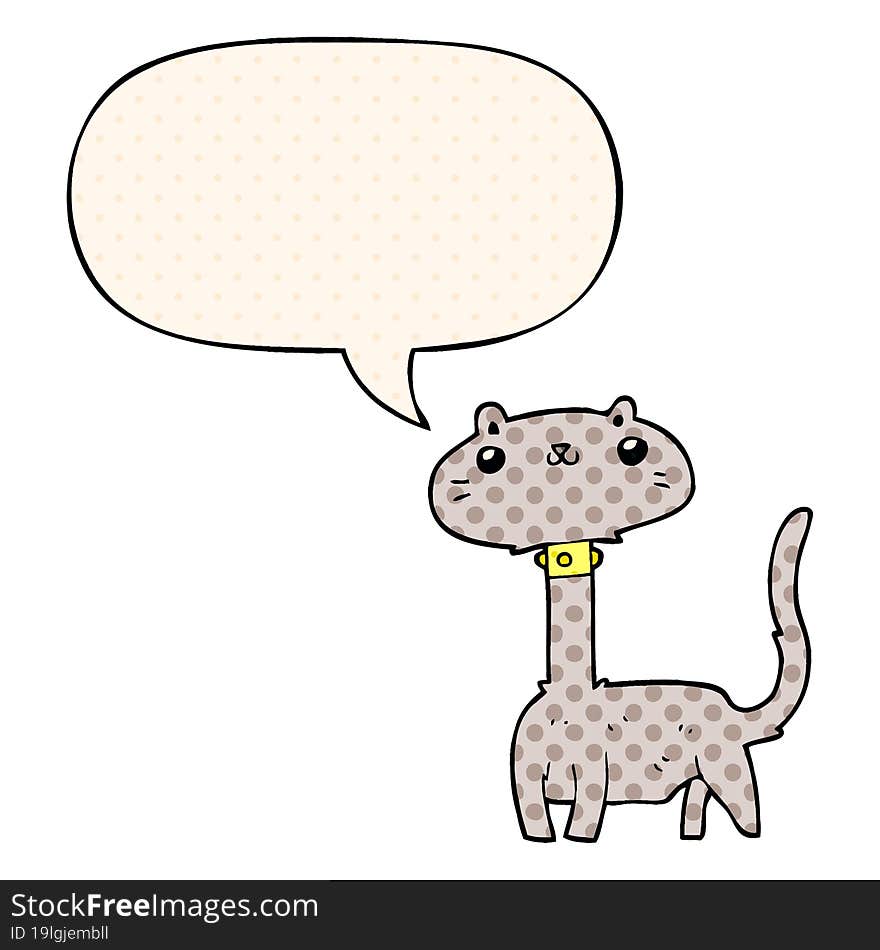 cartoon cat with speech bubble in comic book style