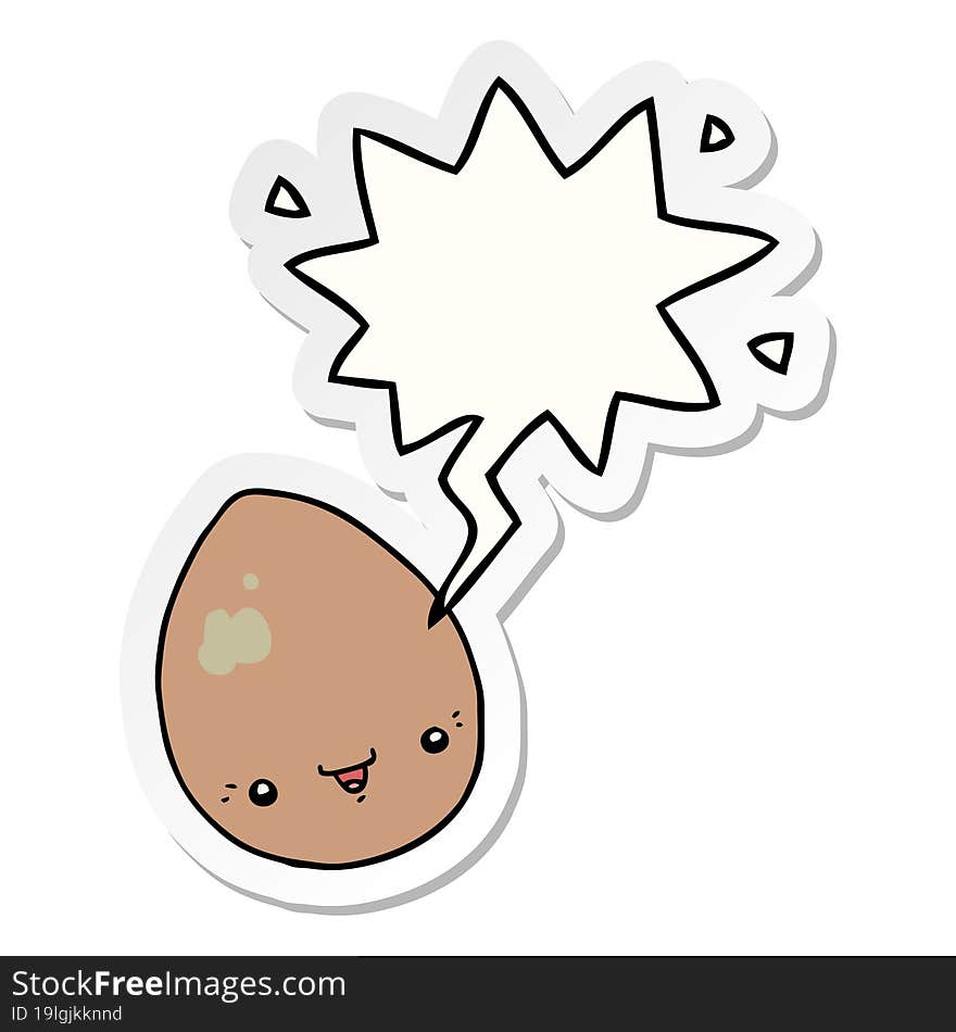 cartoon egg with speech bubble sticker. cartoon egg with speech bubble sticker