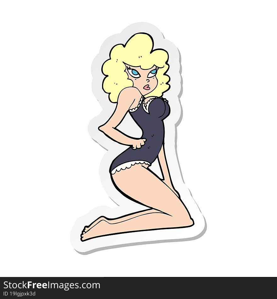 sticker of a cartoon pin-up woman