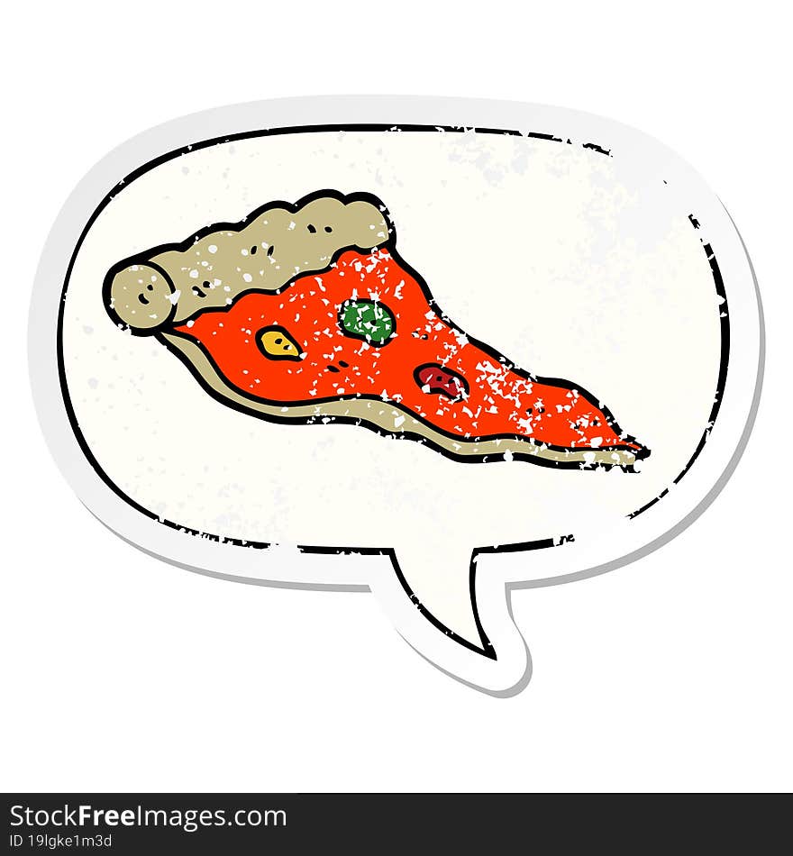 cartoon pizza and speech bubble distressed sticker