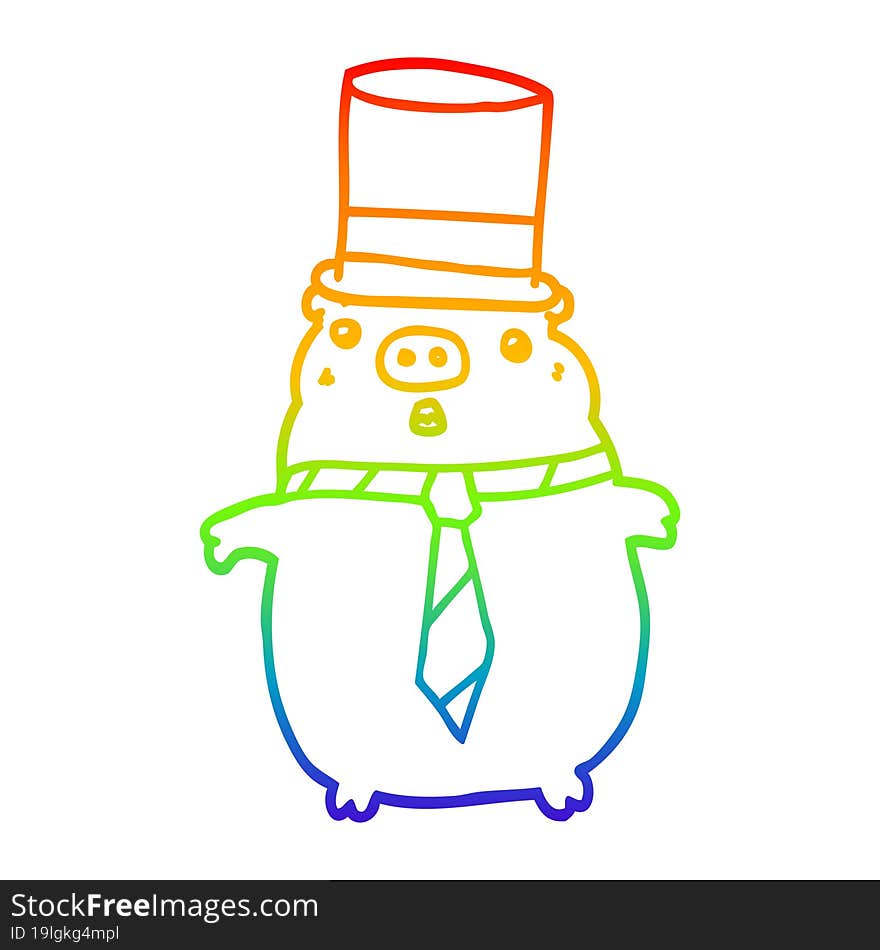 rainbow gradient line drawing cartoon business pig