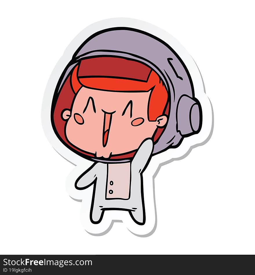 sticker of a happy cartoon astronaut waving