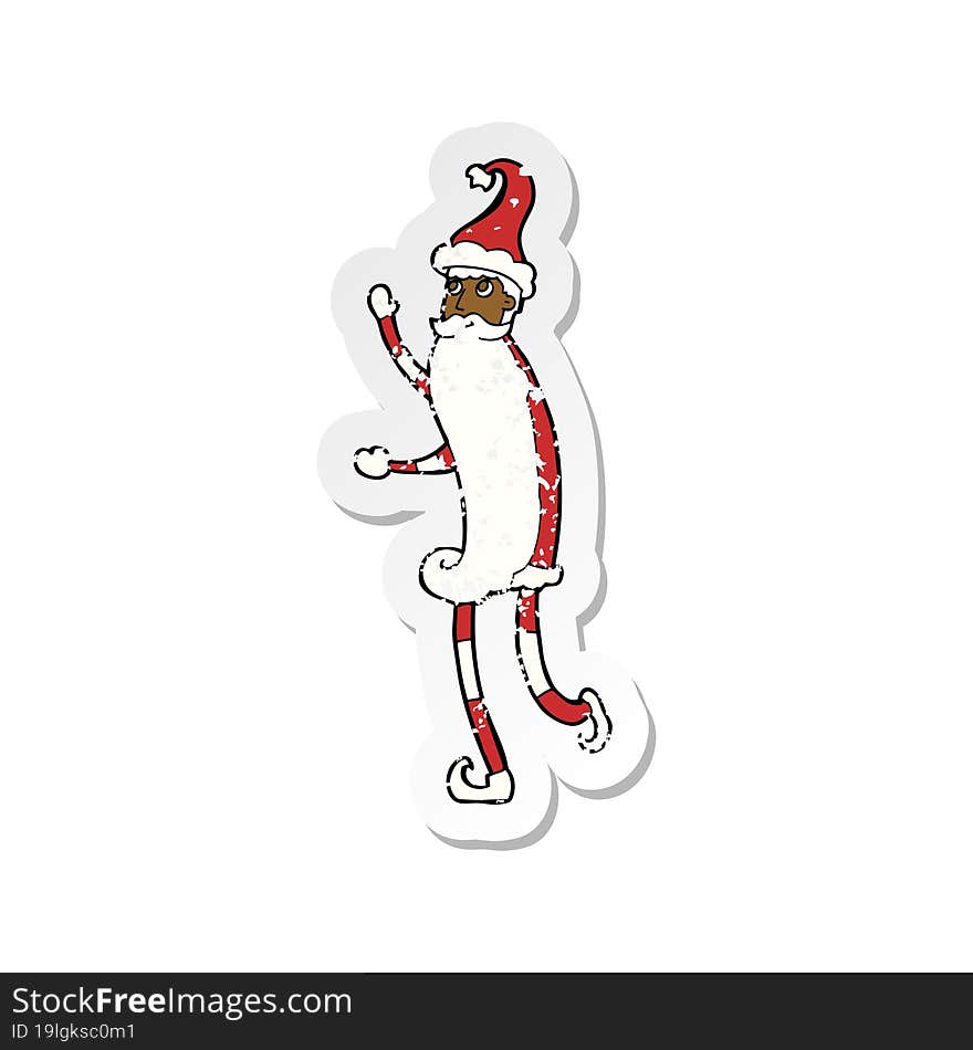 retro distressed sticker of a cartoon skinny santa