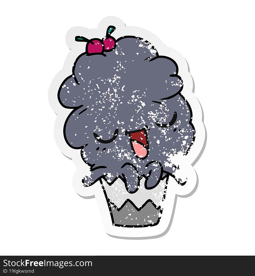 distressed sticker cartoon of kawaii octopus cupcake