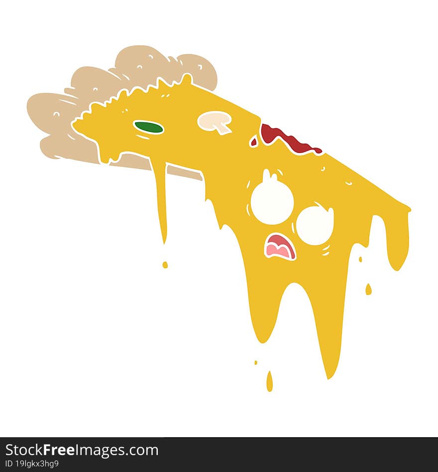 melting pizza flat color style cartoon