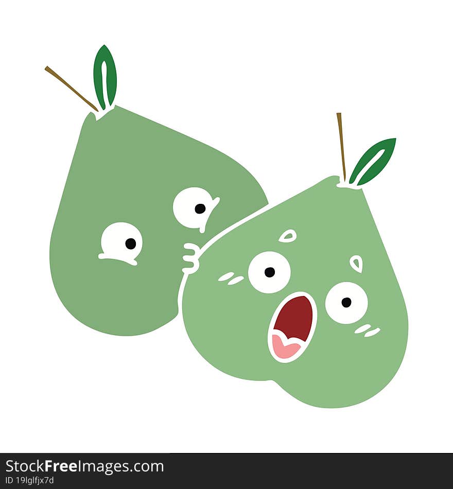 flat color retro cartoon of a green pear