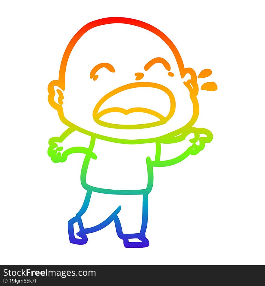 rainbow gradient line drawing cartoon shouting bald man