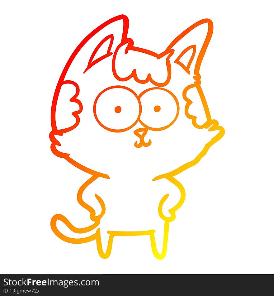 Warm Gradient Line Drawing Happy Cartoon Cat