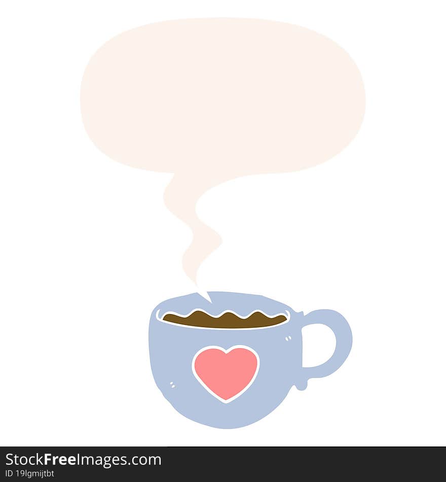 I love coffee cartoon cup with speech bubble in retro style